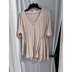 Soft Surroundings Pale Orange V Neck Lace Eyelet Insert Tee Xl